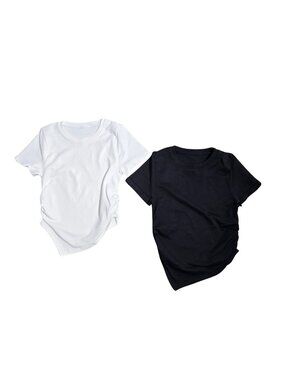 NIP | 2-Piece Black & White Side Ruched Asymmetrical Tee Shirt Set | Small